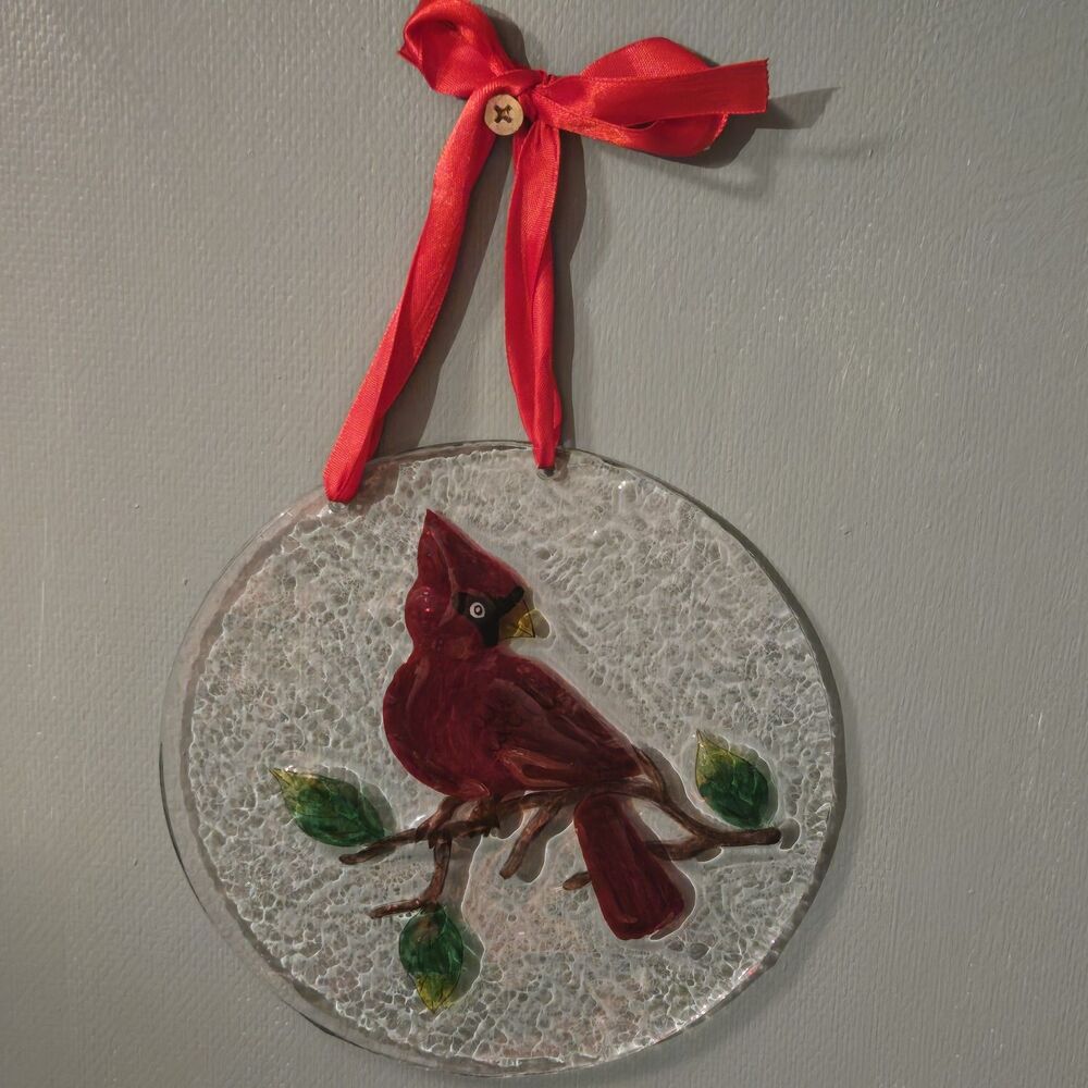 Suncatcher Cardinal Redbird Recycled Fused Glass